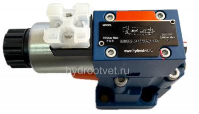 DBW10A2-5X/315YCG24N9K4 - Предохранительный клапан Ду10 с давлением настройки до 315 бар, управление - Y - внешний дренаж с разгрузкой A = закрыт с электроуправлением G24